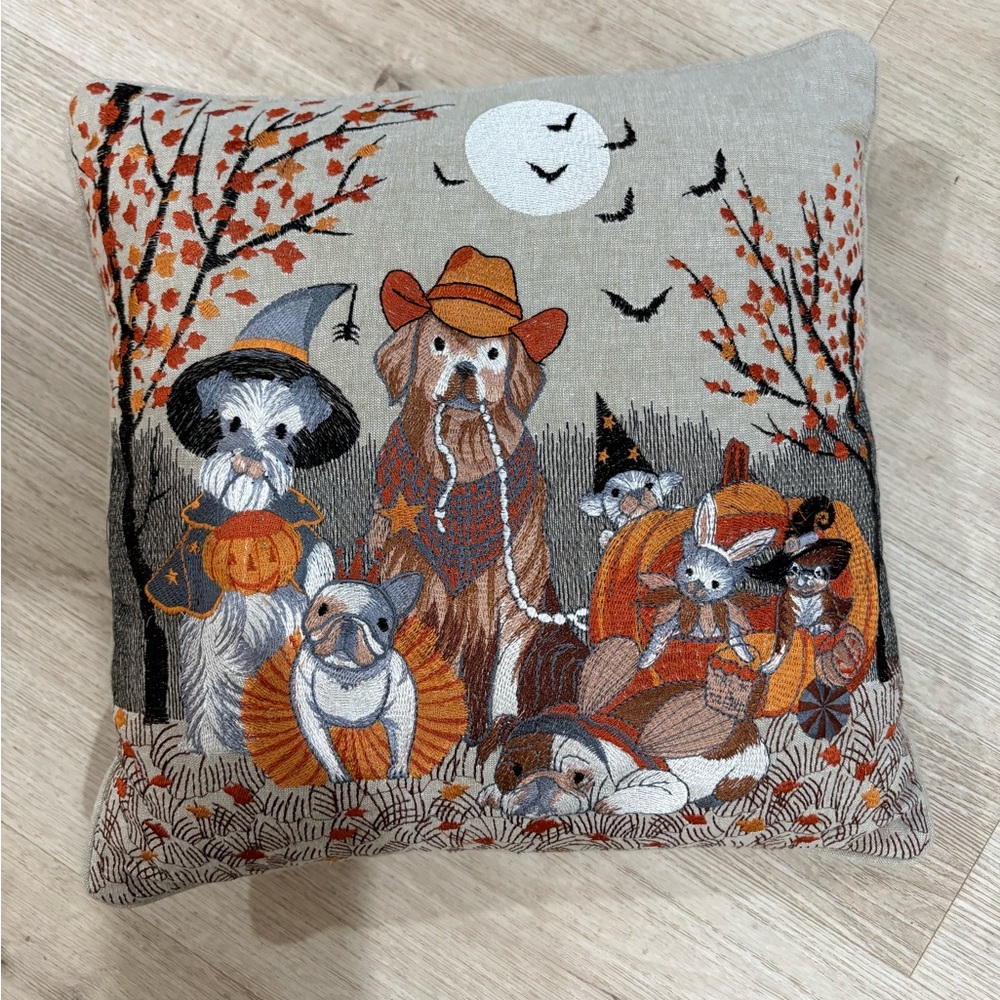 Pier1 embroidered Halloween Dog Themed Throw Pillow